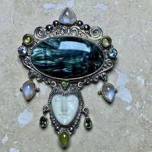 Sajen 925 Goddess Pin Pendant Seraphinite Brooch